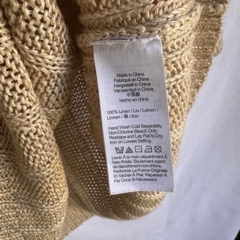 J. Crew Women S Beige 100% Linen Short Sleeve Puff Sleeve Ribbed Knit Top - Picture 3 of 4